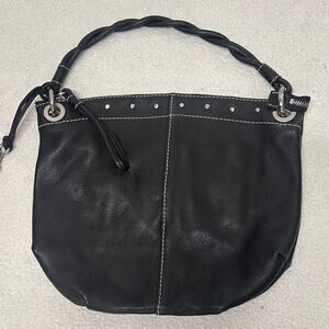 Fossil Black Leather Hobo Shoulder Bag Studded Key Charm Purse